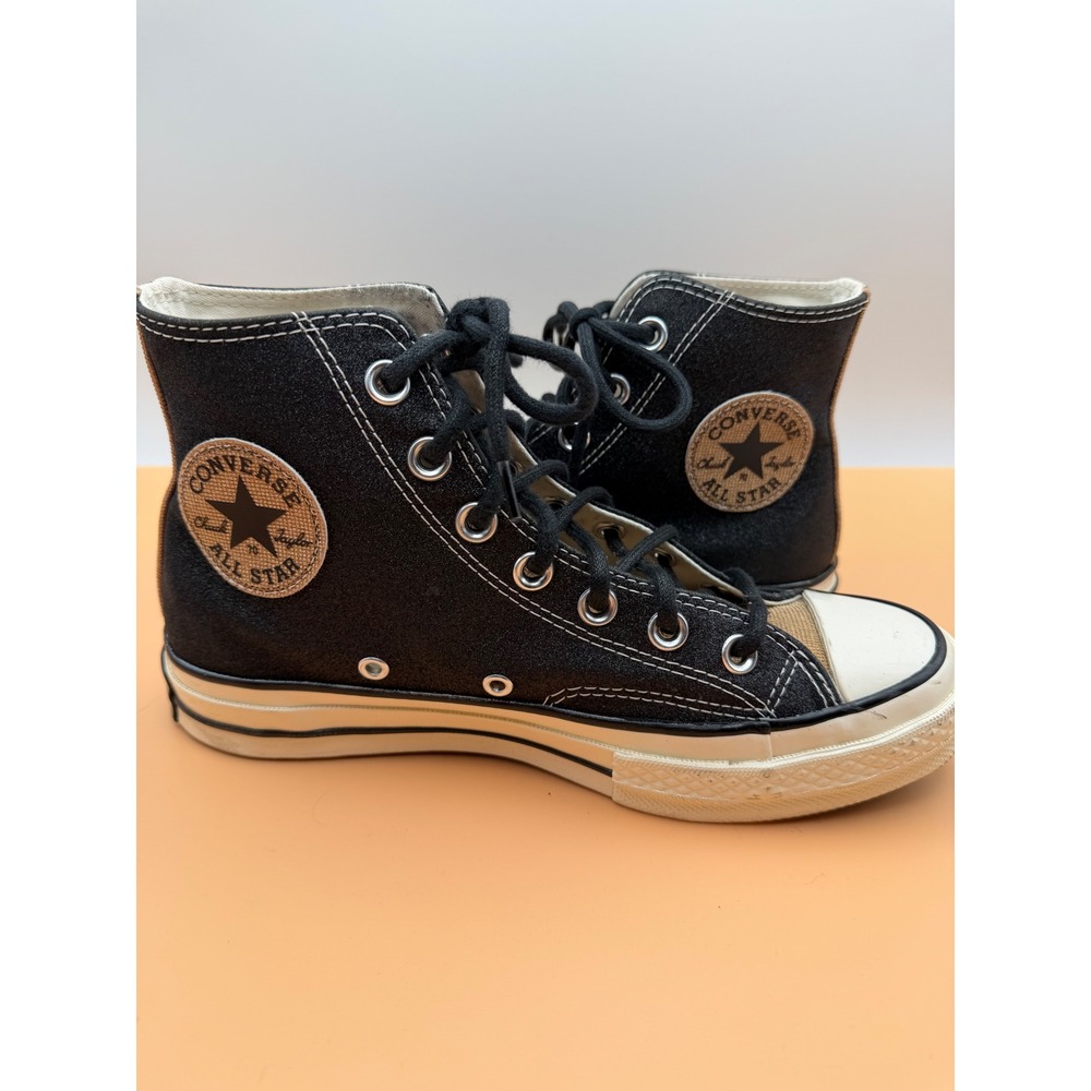 Converse Chuck 70 High Top Black Glitter Tan Canvas Sneakers 572265C Womens 6.5